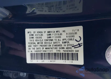 2017 Honda Accord Sport Se из США, поврежденный, VIN 1HGCR2F1XHA111371